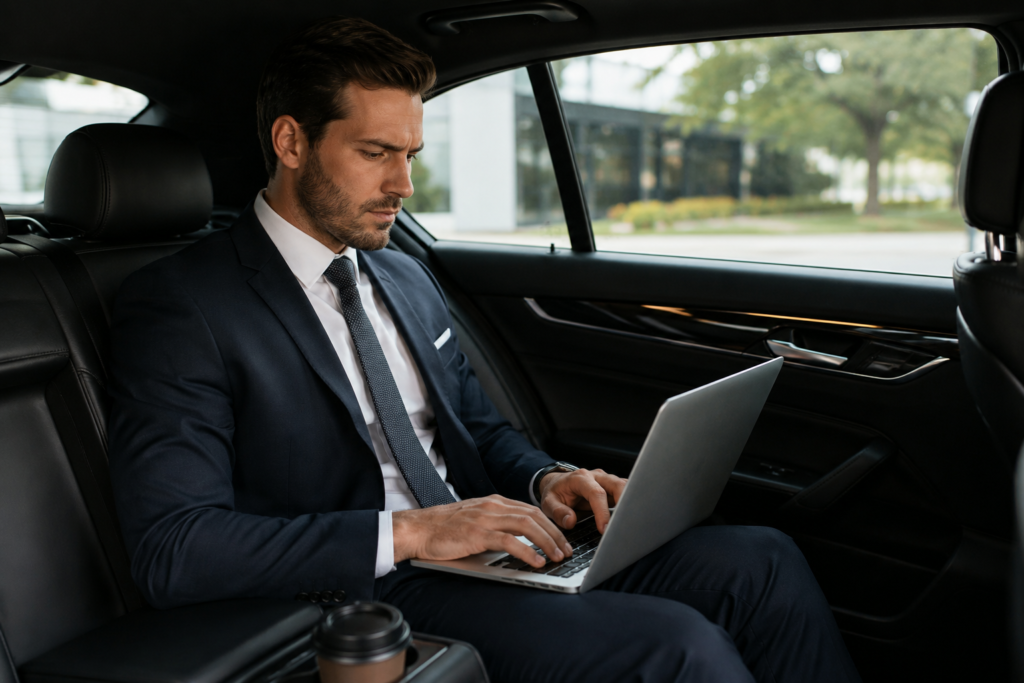Person working in black car